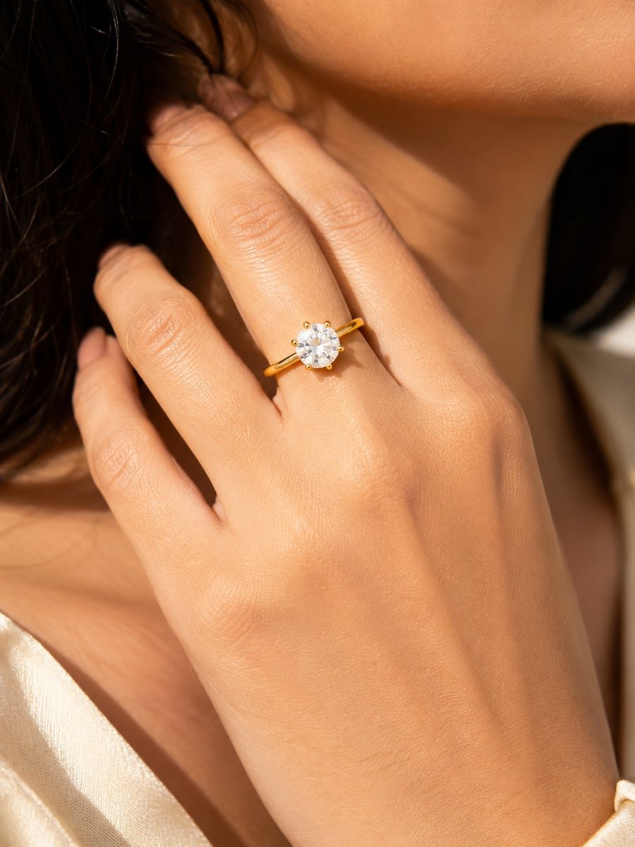 Six-Prong CZ Solitaire Ring – 18K Gold Plated - view 2