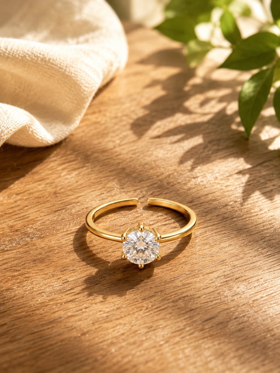 Six-Prong CZ Solitaire Ring – 18K Gold Plated - view 4