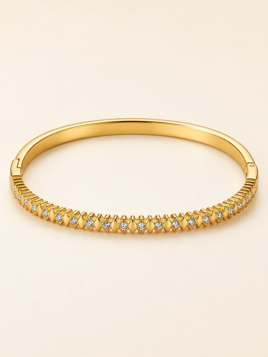 Slim CZ Pyramid Bangle – Demi-Fine 18K Gold