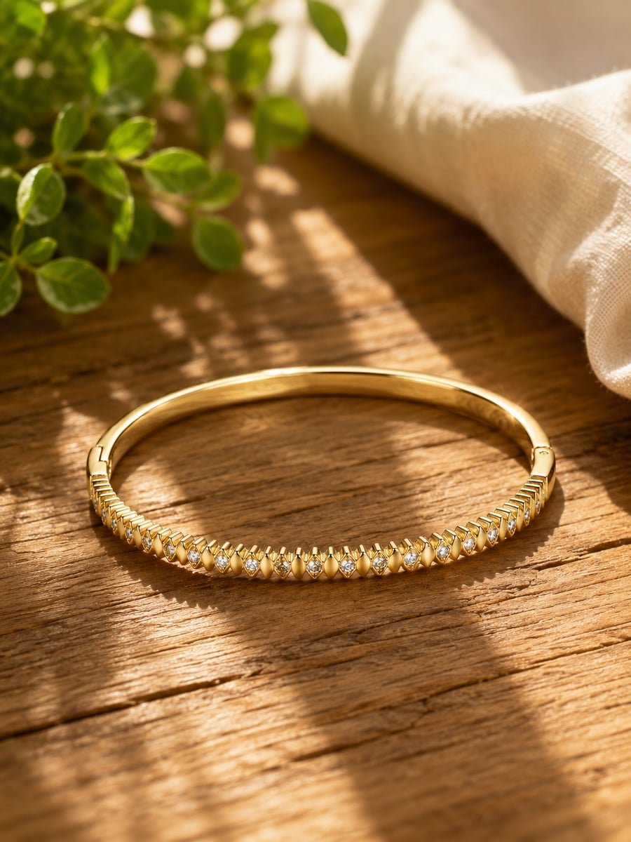 Slim CZ Pyramid Bangle – Demi-Fine 18K Gold - view 4
