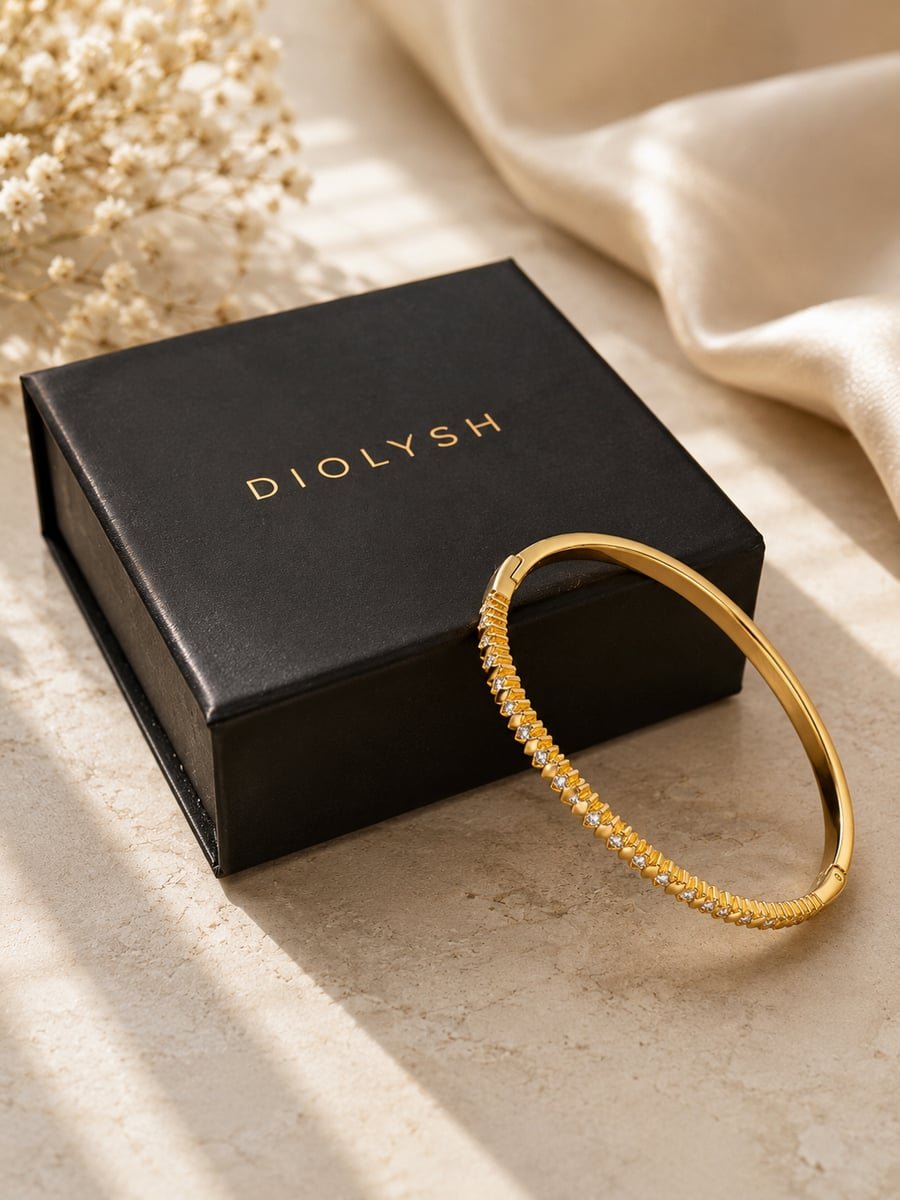 Slim CZ Pyramid Bangle – Demi-Fine 18K Gold - view 5
