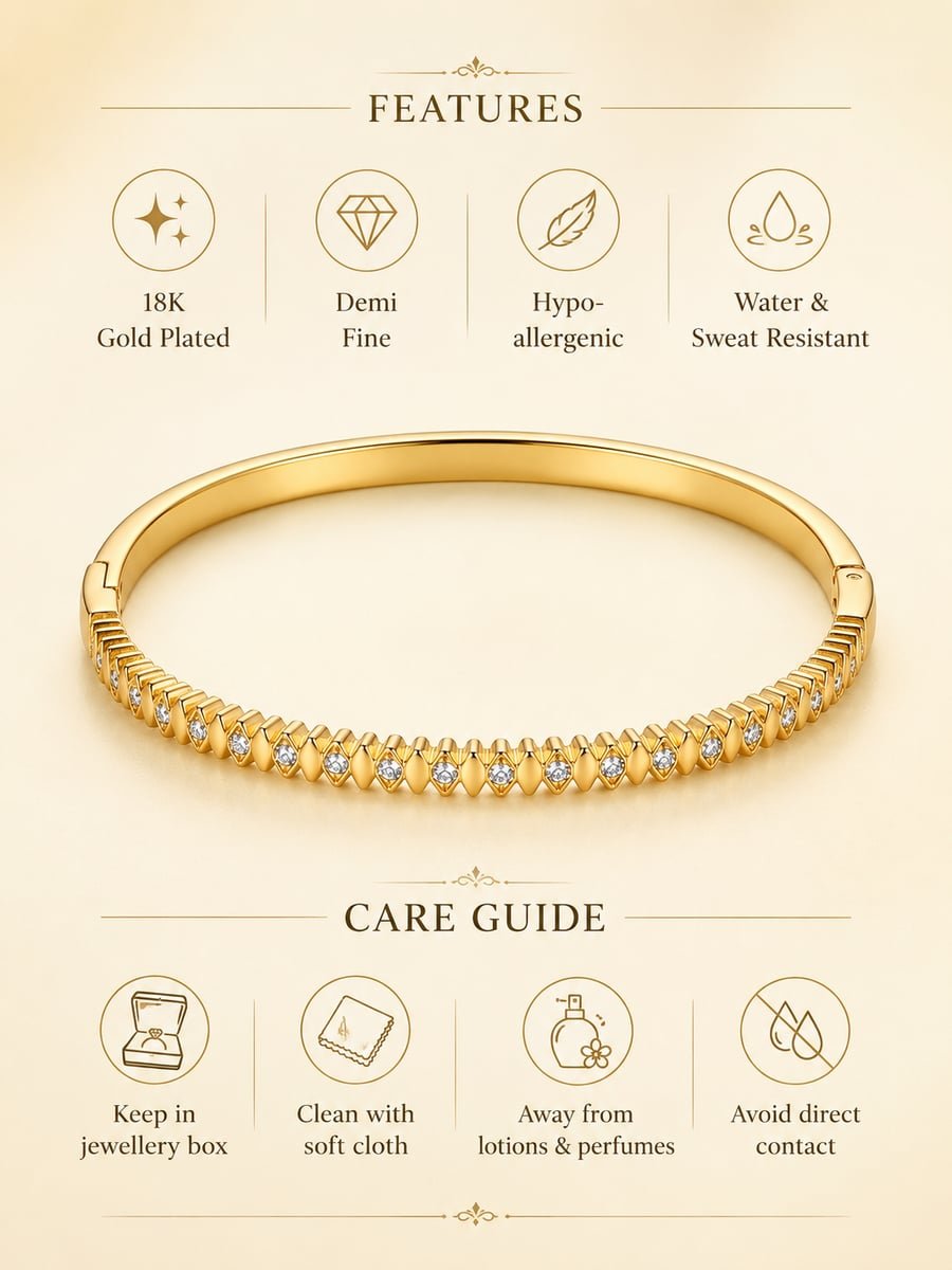 Slim CZ Pyramid Bangle – Demi-Fine 18K Gold - view 6