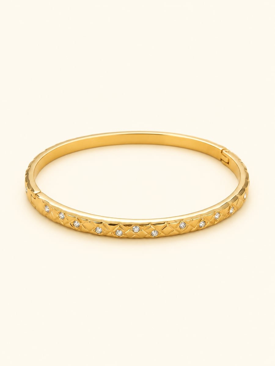 Slim CZ Quilted Bangle – 18K Gold Plated