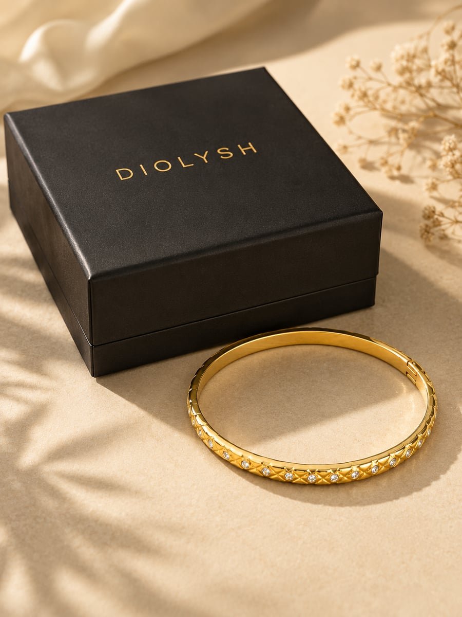 Slim CZ Quilted Bangle – 18K Gold Plated - view 5