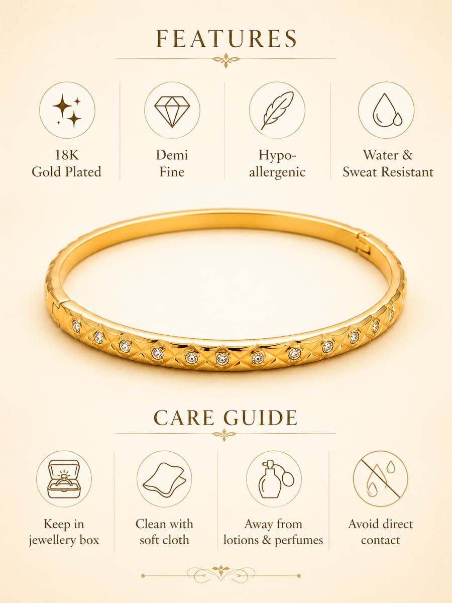Slim CZ Quilted Bangle – 18K Gold Plated - view 6