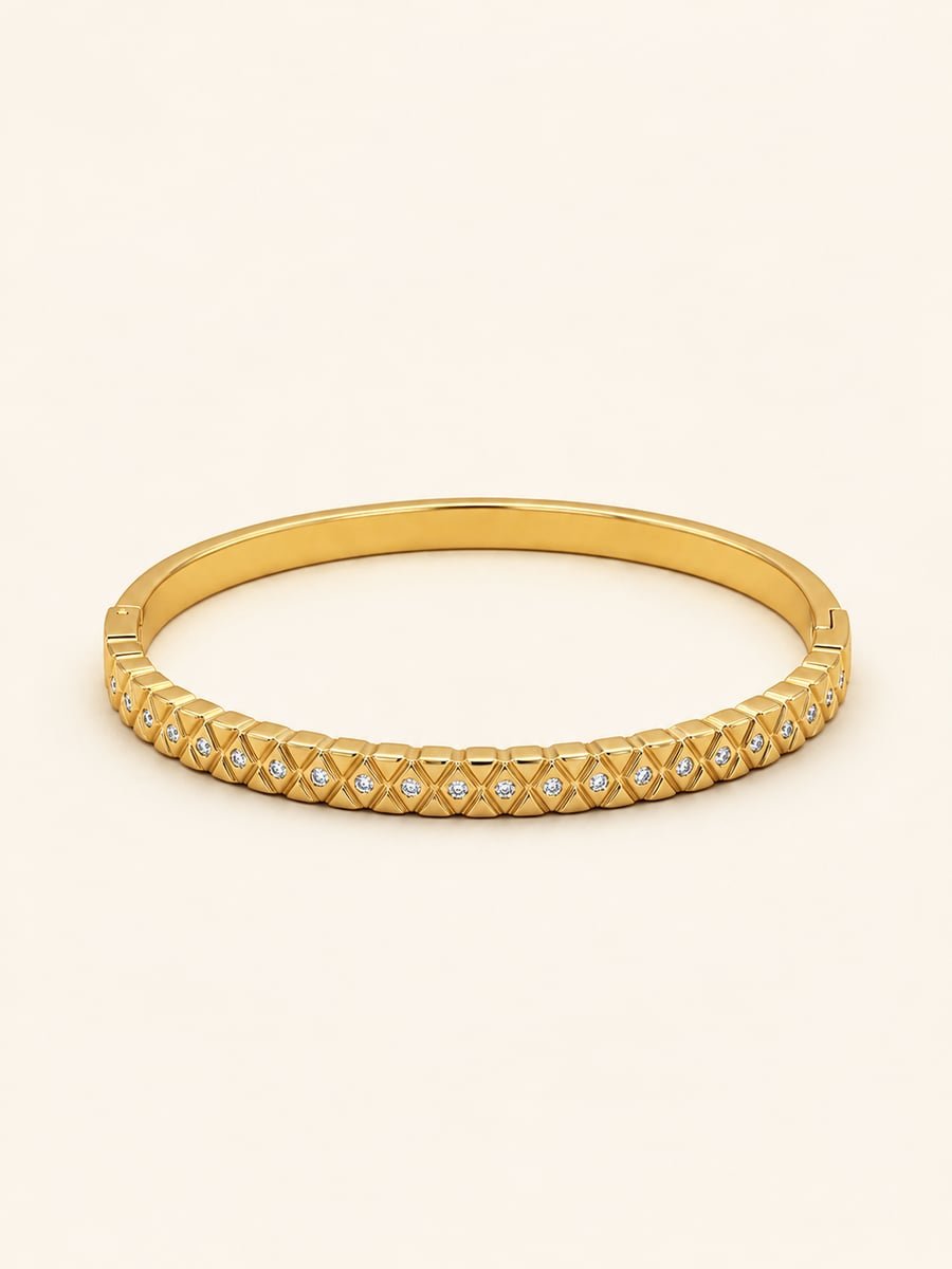 Slim CZ Rhombus Bangle, Anti-Tarnish Gold