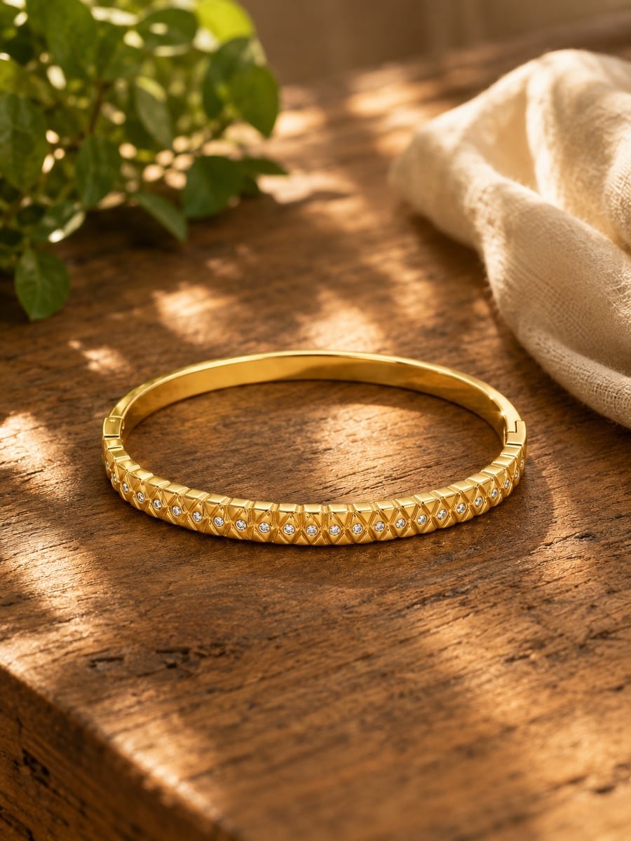 Slim CZ Rhombus Bangle, Anti-Tarnish Gold - view 4