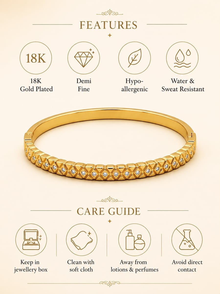 Slim CZ Rhombus Bangle, Anti-Tarnish Gold - view 6