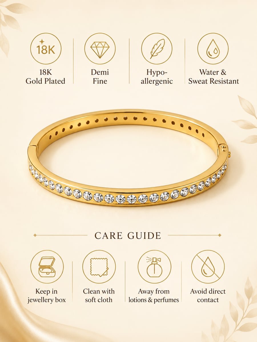 Slim CZ Stone Row Bangle, Anti-Tarnish Gold - view 6
