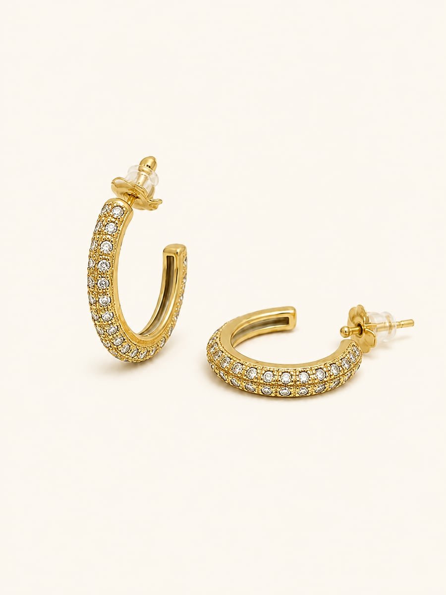 Slim Pave Hoop Earrings with CZ – 18K Gold Plated