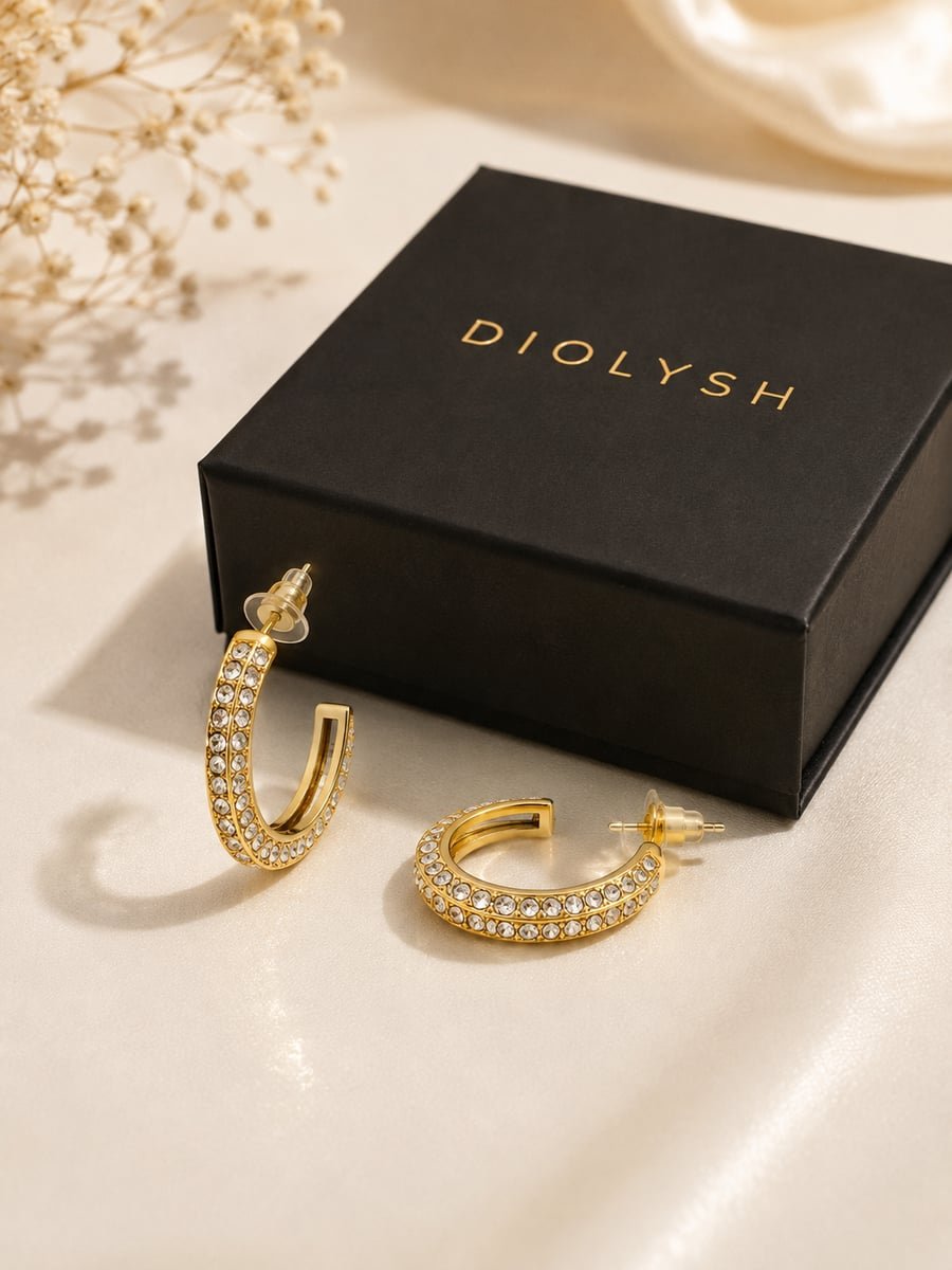 Slim Pave Hoop Earrings with CZ – 18K Gold Plated - view 5