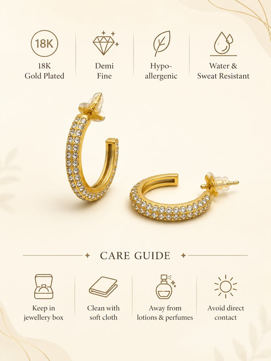 Slim Pave Hoop Earrings with CZ – 18K Gold Plated - view 6