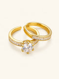 Solitaire and Baguette CZ Stacking Ring Set, Anti-Tarnish Gold