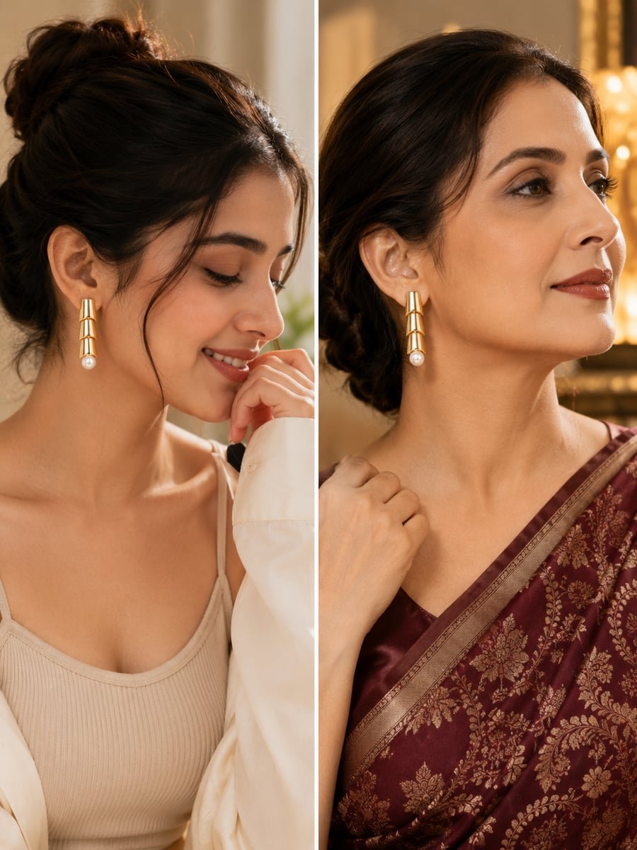 Tiered Bead Drop Earrings – 18K Gold Plated - view 3
