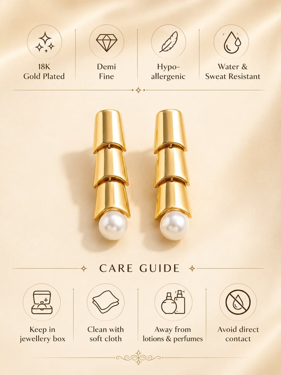Tiered Bead Drop Earrings – 18K Gold Plated - view 6