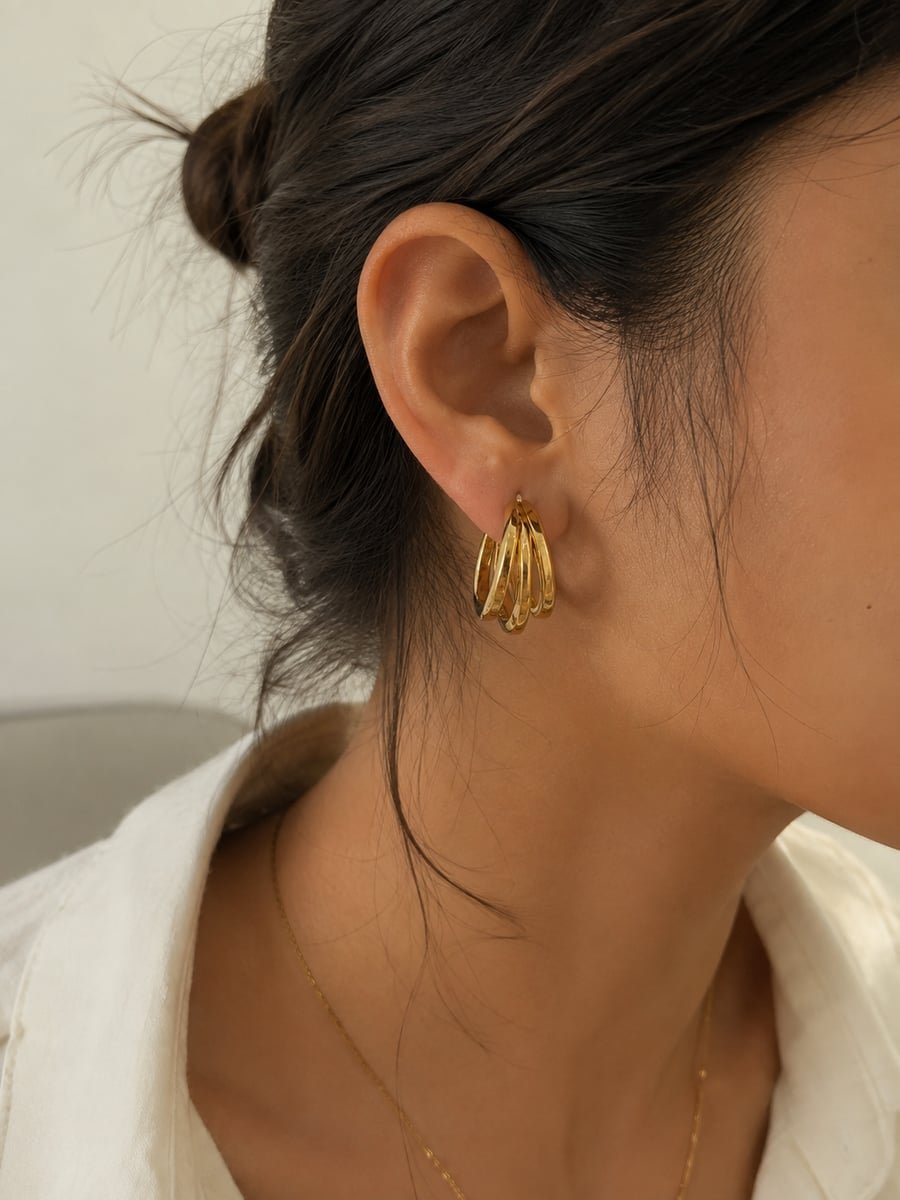 Triple Band Split Hoop Earrings – Demi-Fine Gold - view 2