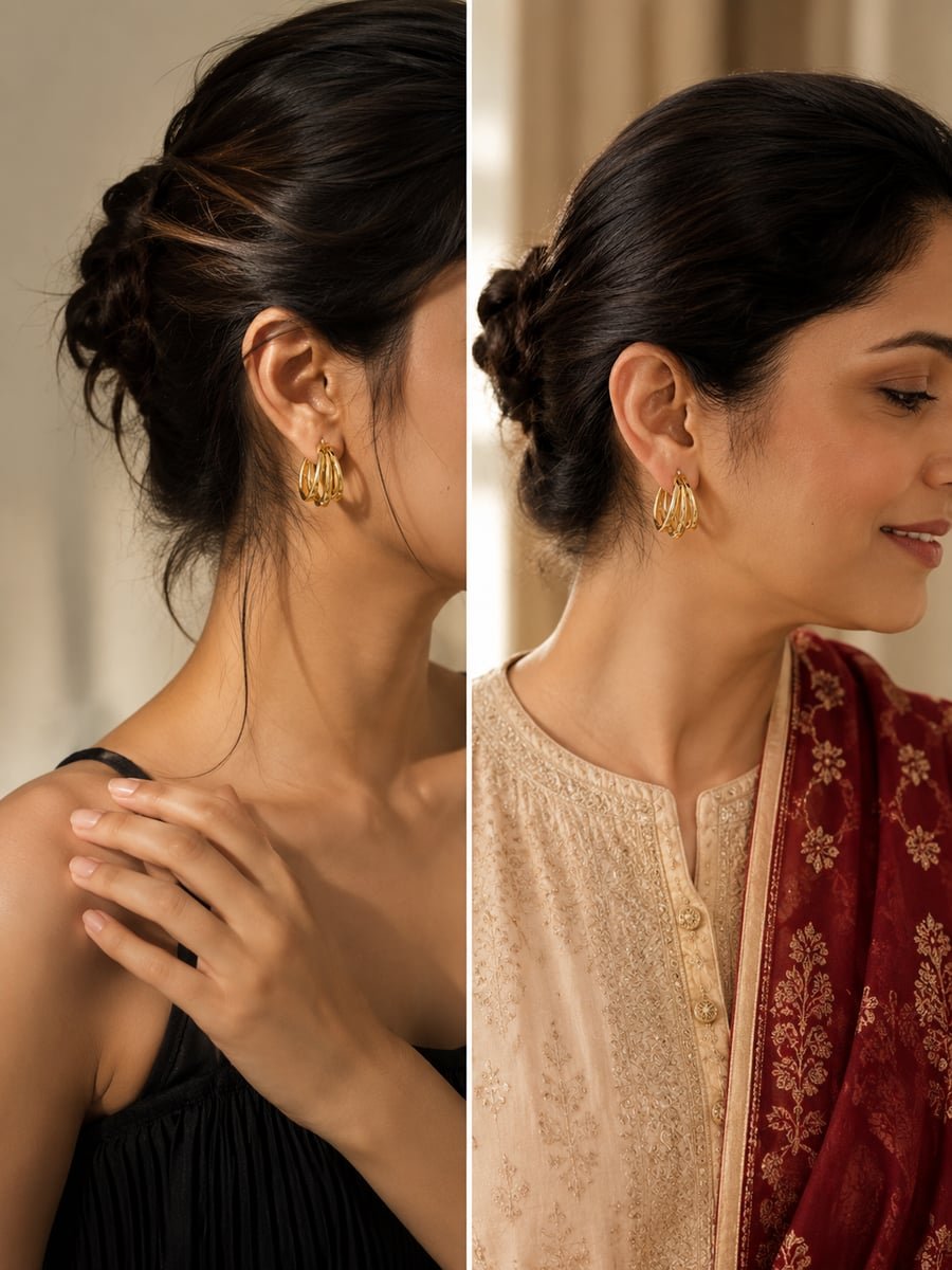 Triple Band Split Hoop Earrings – Demi-Fine Gold - view 3