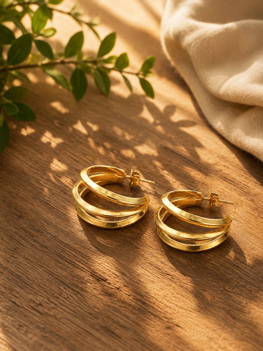 Triple Band Split Hoop Earrings – Demi-Fine Gold - view 4