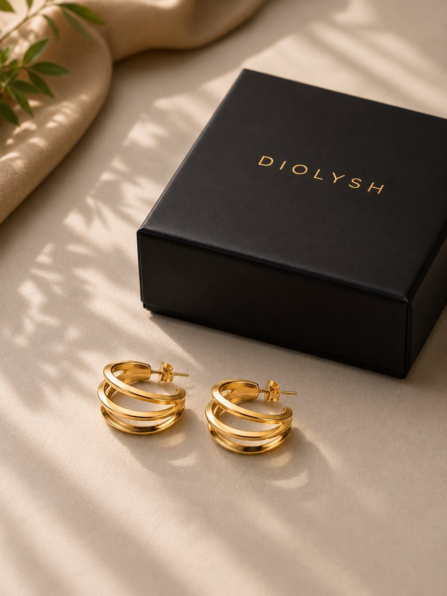 Triple Band Split Hoop Earrings – Demi-Fine Gold - view 5