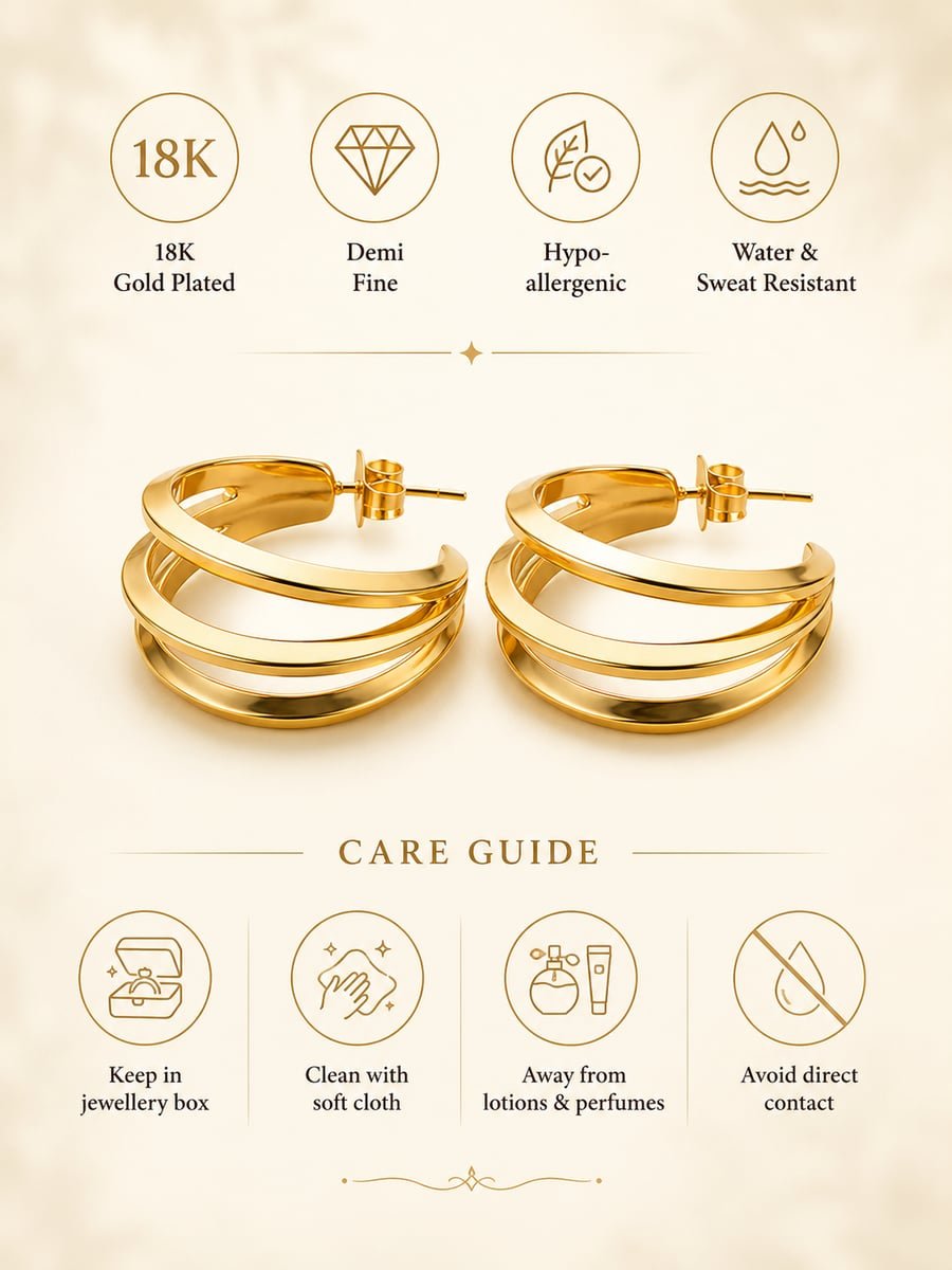 Triple Band Split Hoop Earrings – Demi-Fine Gold - view 6