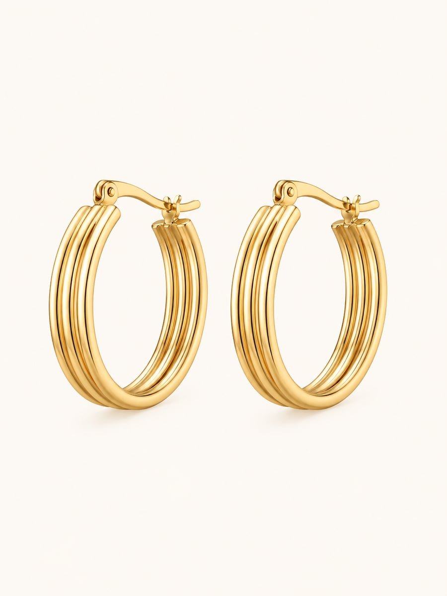 Triple Tube Oval Hoop Earrings – 18K Gold Plated