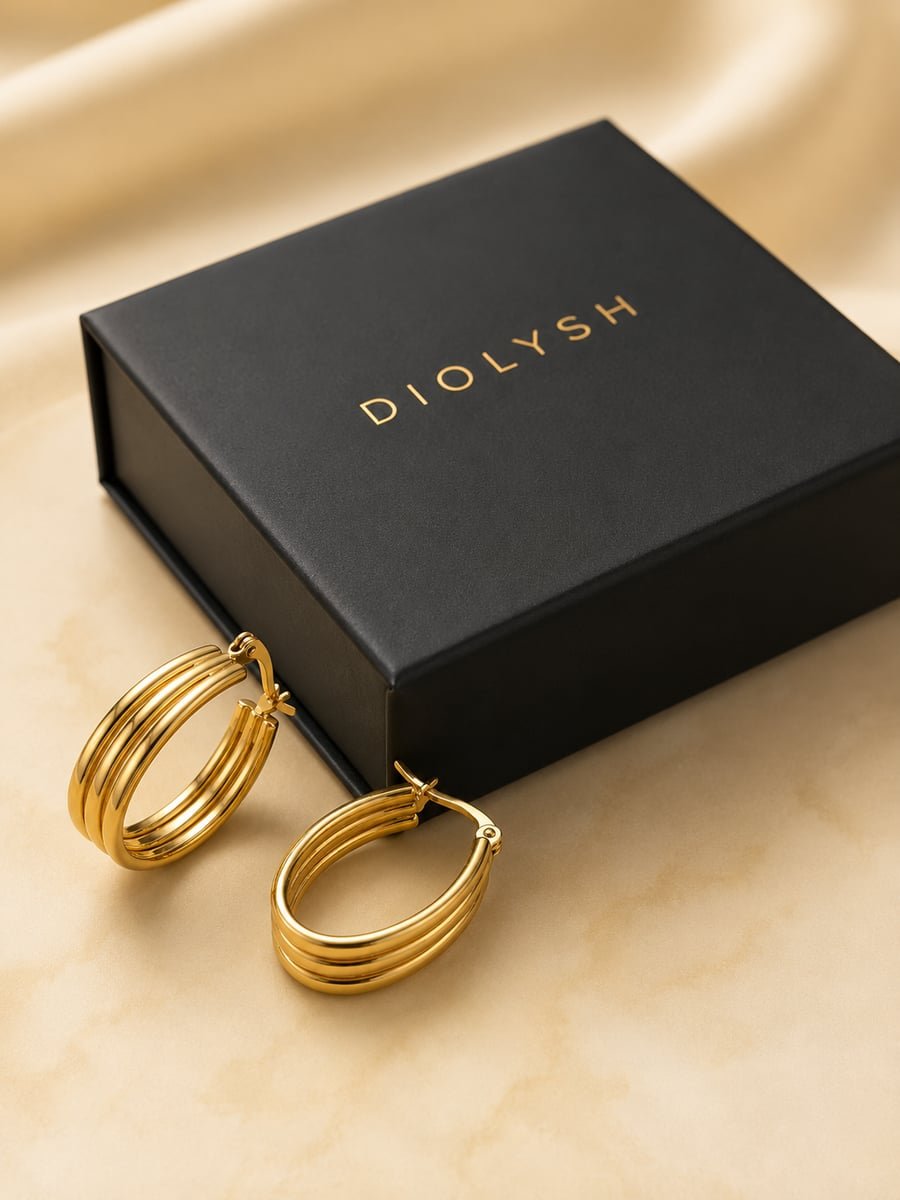 Triple Tube Oval Hoop Earrings – 18K Gold Plated - view 5
