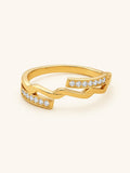Wave Bypass Band Ring with CZ Bars, Anti-Tarnish Gold