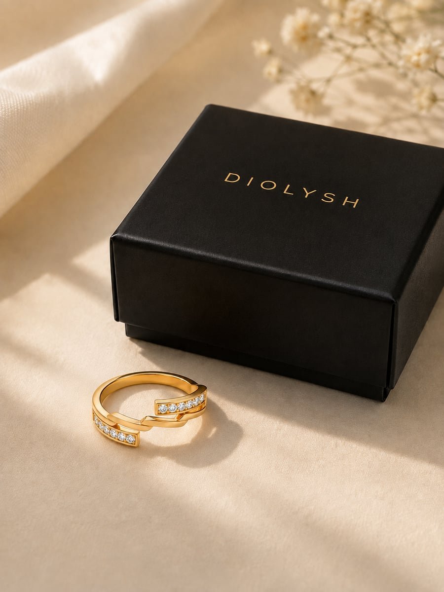 Wave Bypass Band Ring with CZ Bars, Anti-Tarnish Gold - view 5