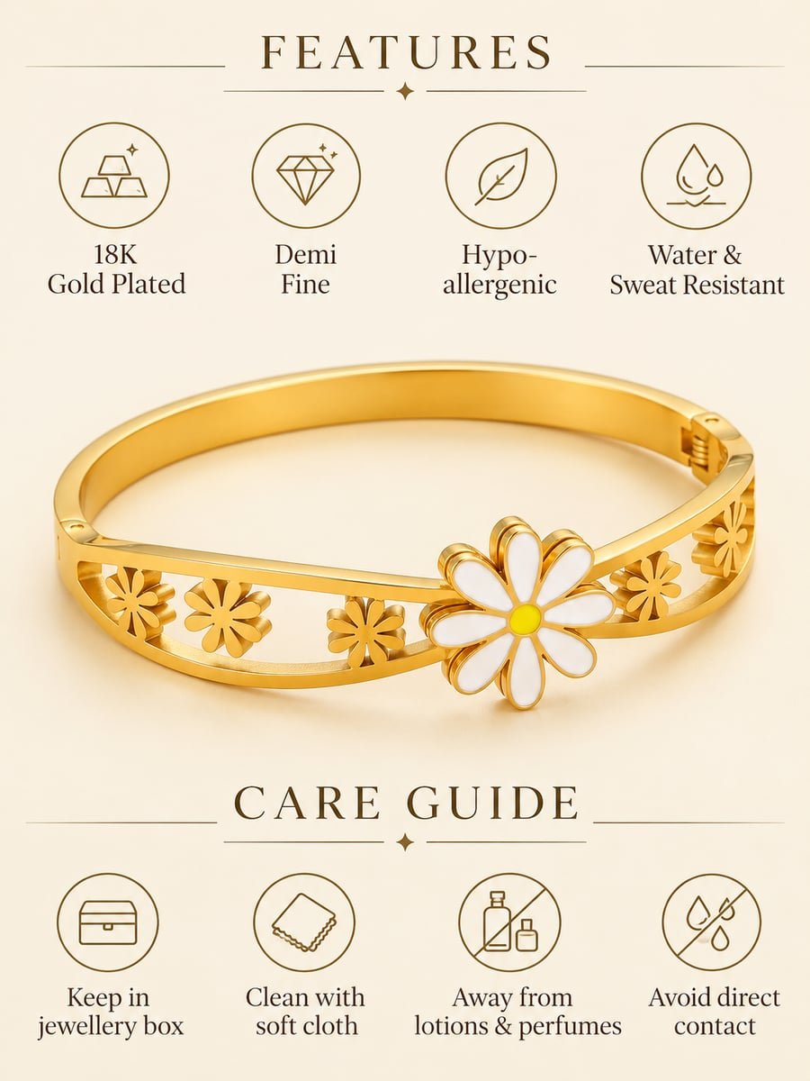 White Daisy Bangle with Cut-Out Flowers – Demi-Fine Gold - view 6