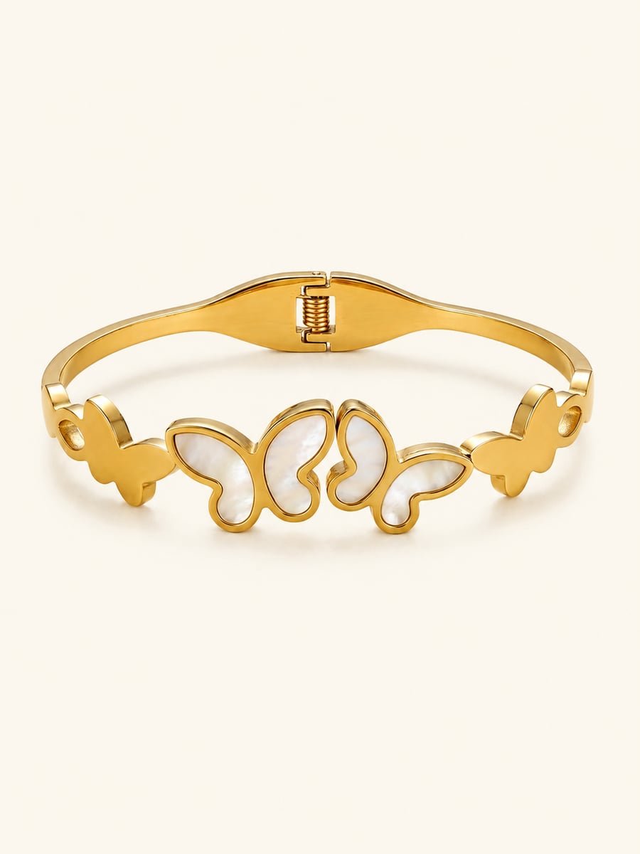 White Inlay Butterfly Bangle – Demi-Fine Gold