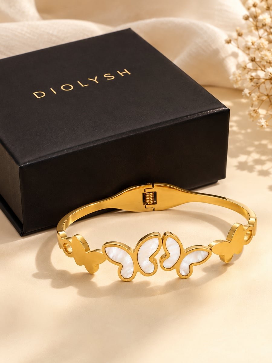 White Inlay Butterfly Bangle – Demi-Fine Gold - view 5