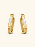 White Inlay Rectangle Hoop Earrings – 18K Gold Plated