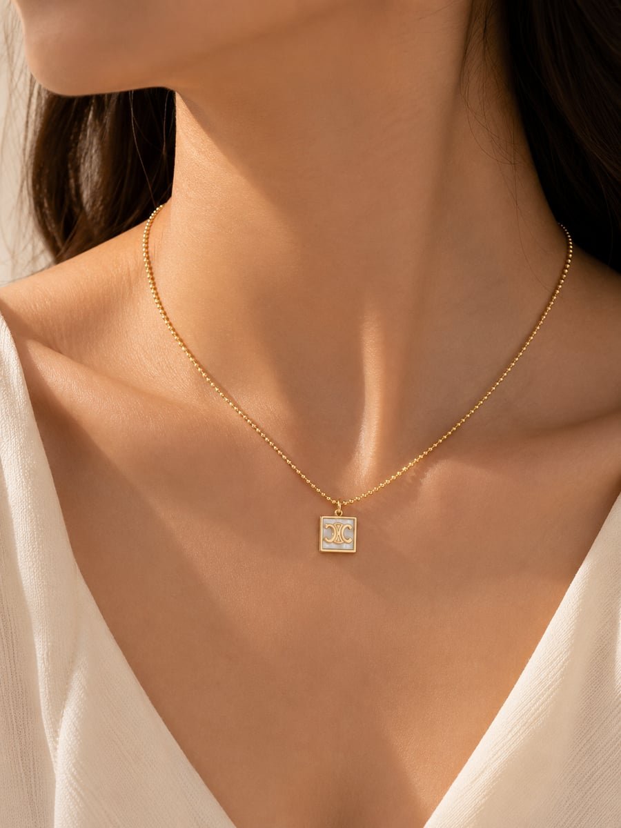 White Inlay Square Medallion Necklace – Demi-Fine Gold - view 2