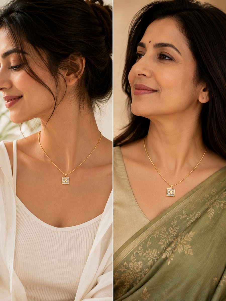 White Inlay Square Medallion Necklace – Demi-Fine Gold - view 3