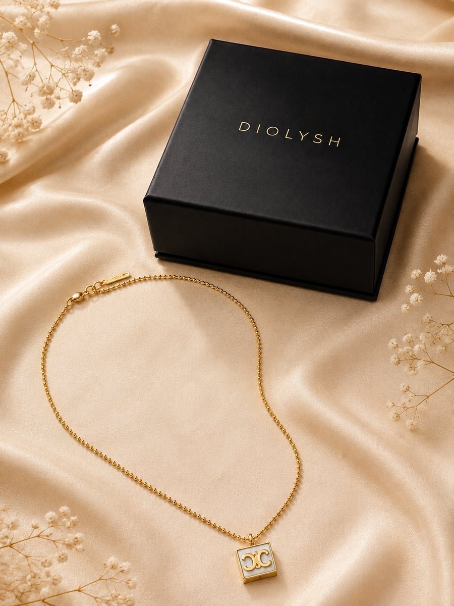 White Inlay Square Medallion Necklace – Demi-Fine Gold - view 5