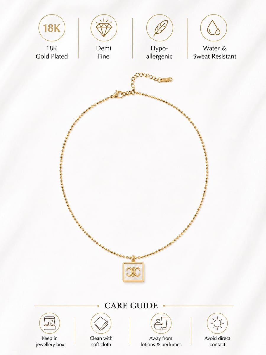 White Inlay Square Medallion Necklace – Demi-Fine Gold - view 6