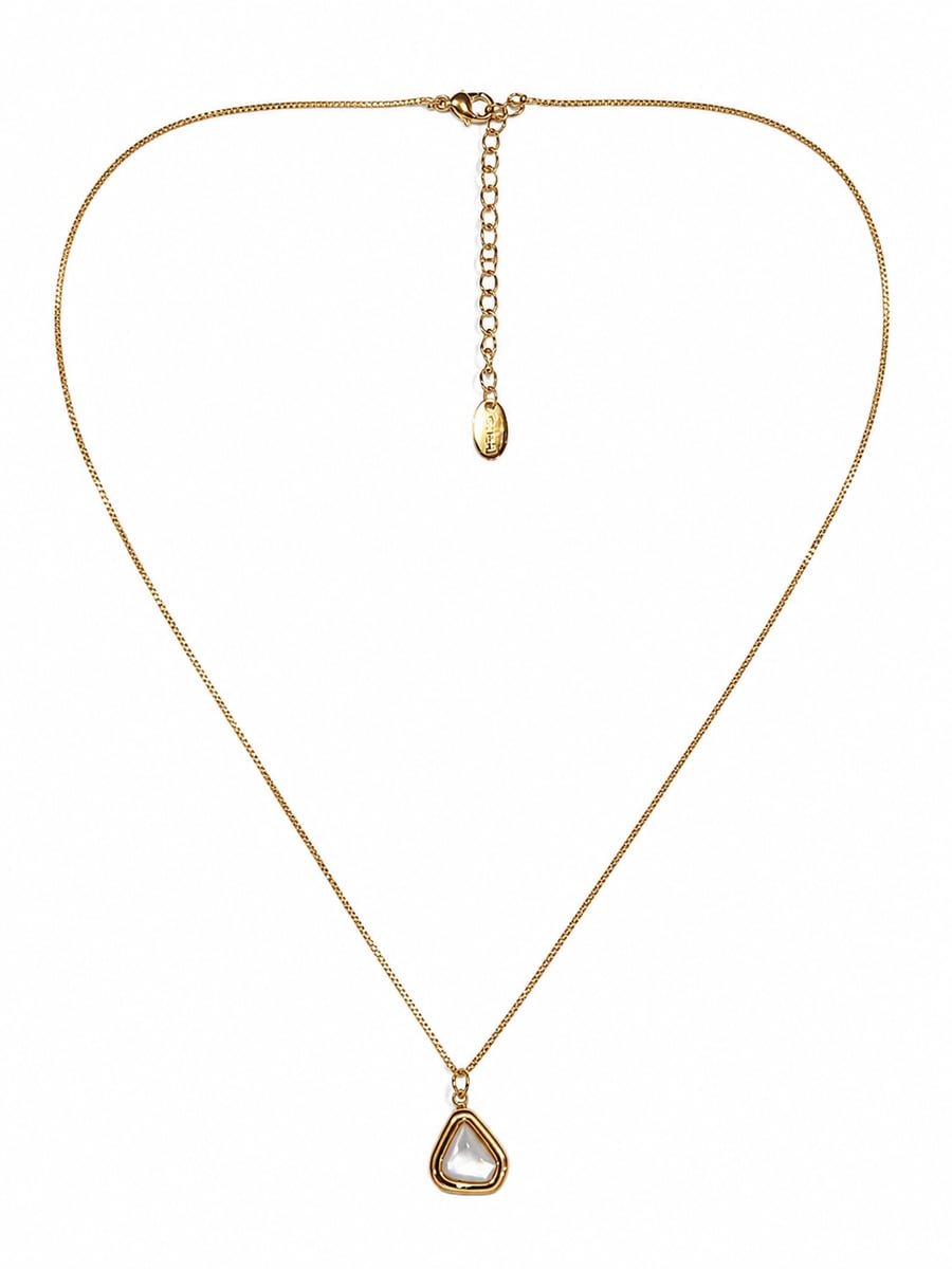 White Inlay Triangle Pendant Necklace, Anti-Tarnish Gold