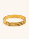 Wide Lattice Textured Bangle, Anti-Tarnish Gold