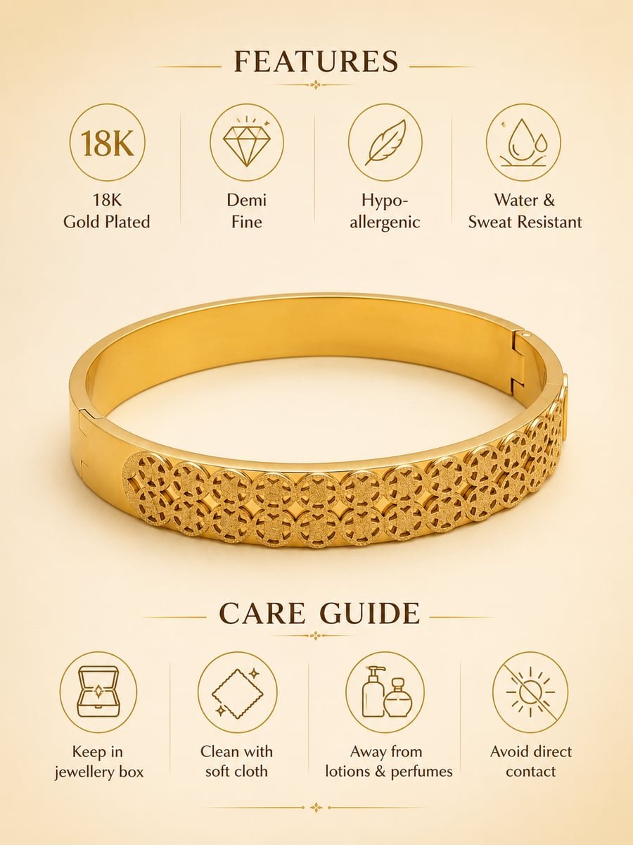 Wide Lattice Textured Bangle, Anti-Tarnish Gold - view 6