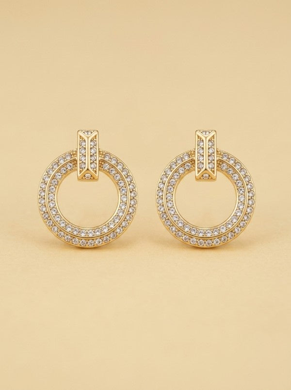 Luminous Circular Pave-Set 18K Gold Studs