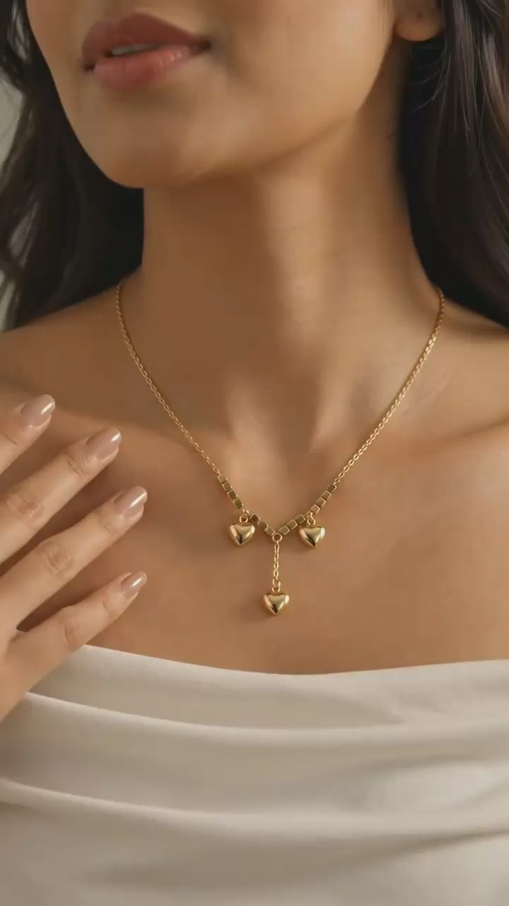 Puffed Heart Y-Necklace – Demi-Fine Gold