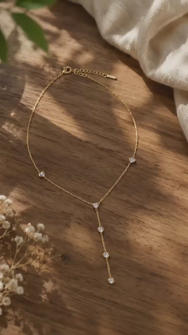 Scattered CZ Station Y-Necklace, Anti-Tarnish Gold