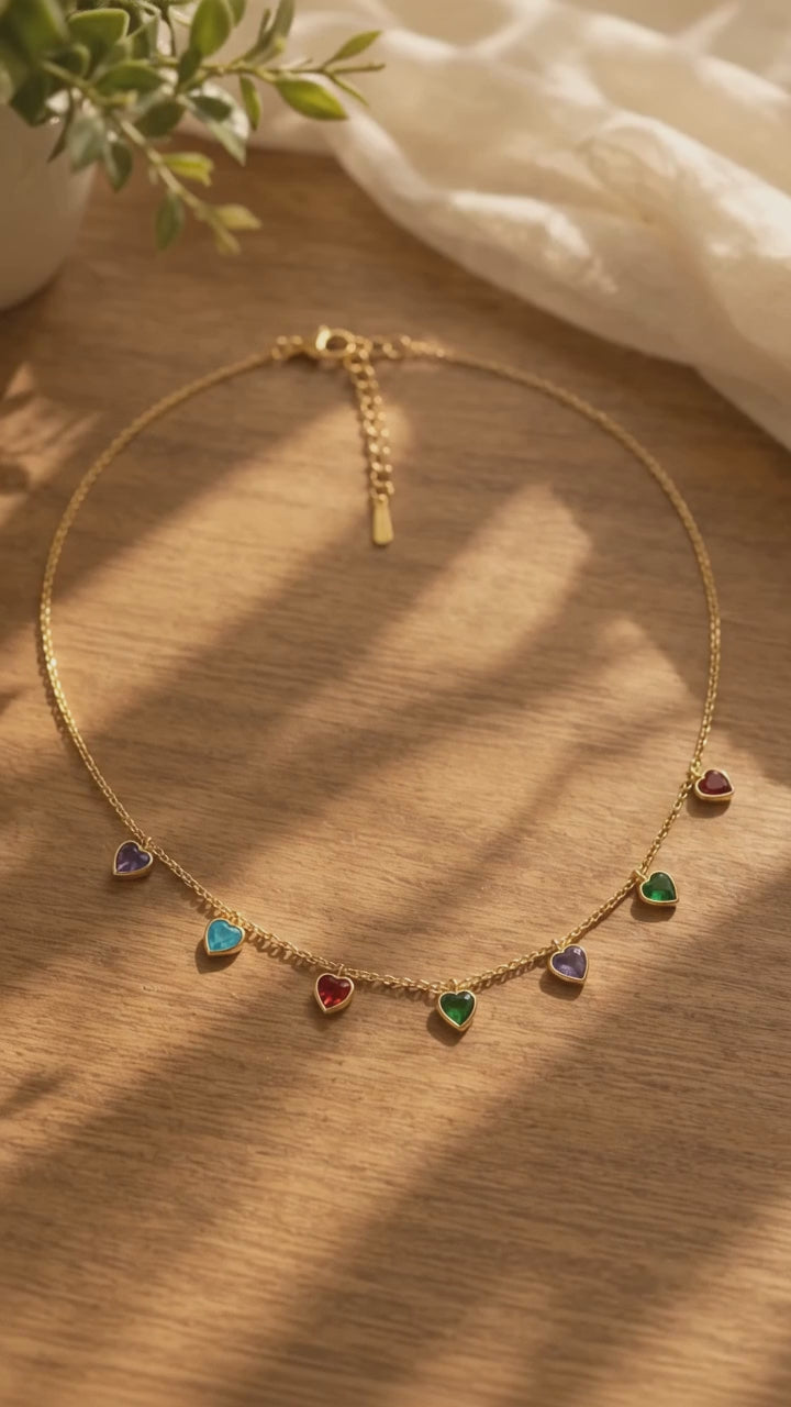 Multicolour Heart Charm Necklace – Demi-Fine Gold